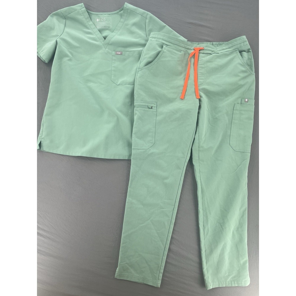 FIGS Technical Collection Green  Scrub 2 Pc Small Top Matching Pants Sz Medium
